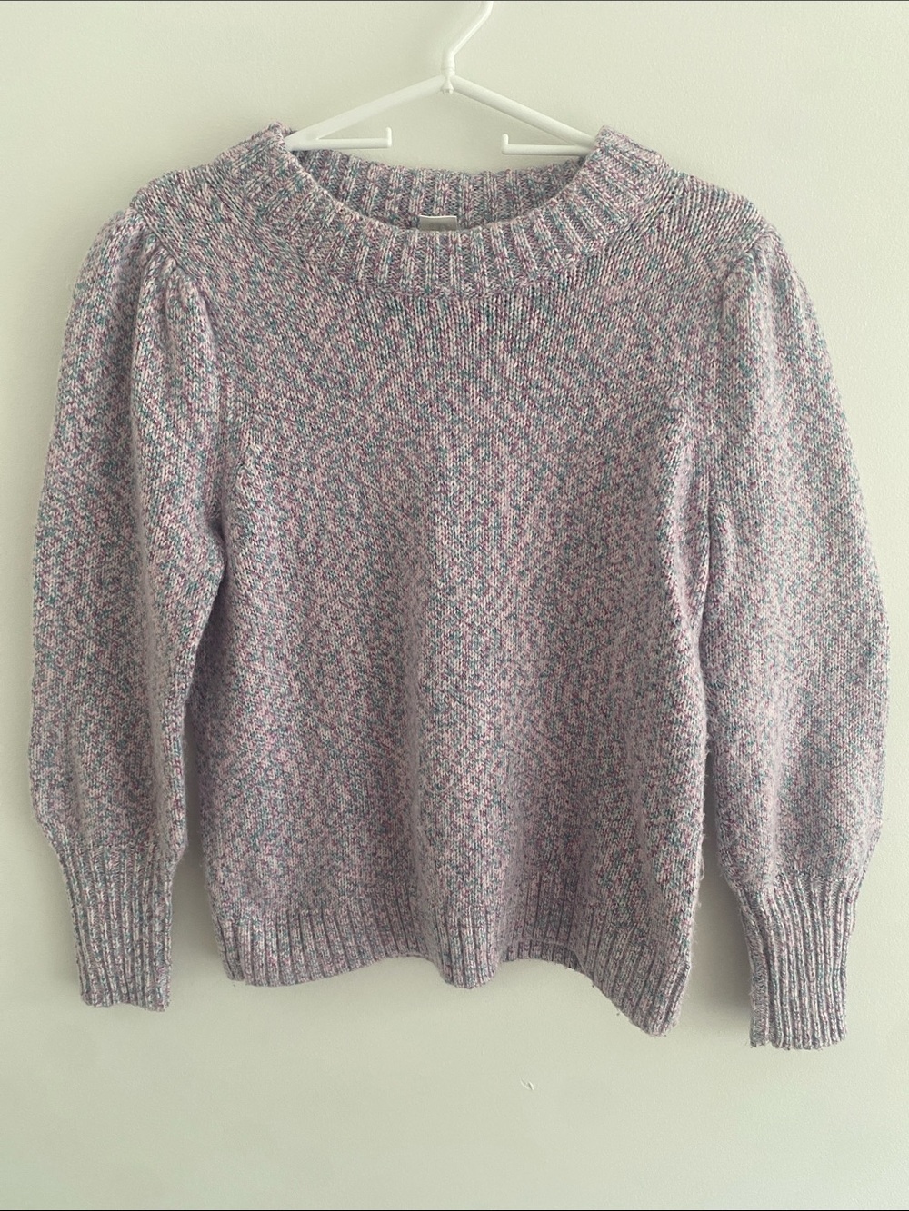 GAP Crew Neck Puff Sleeve Soft Cotton Blend Purple Marle Teal Sweater Pullover M